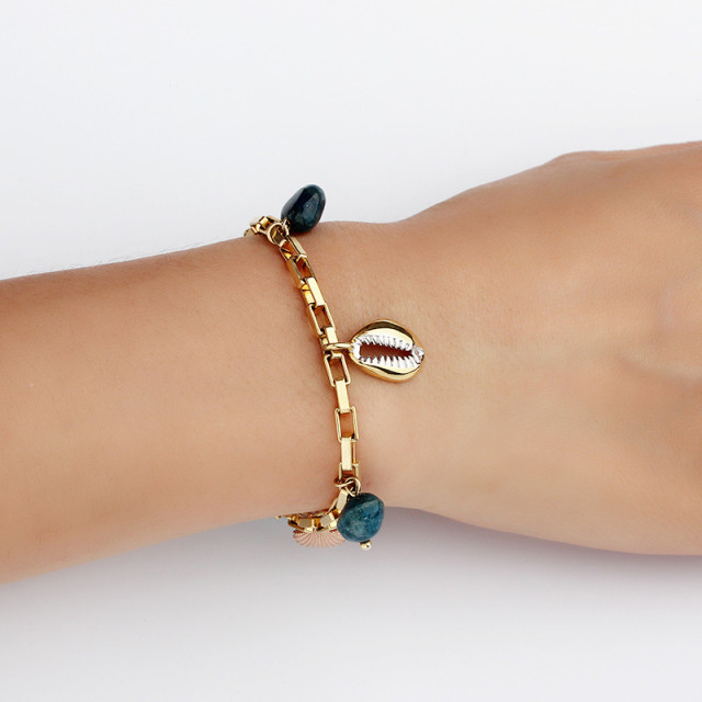 925 Sterling Silver Pearl Long Link Chain Bracelet For Women