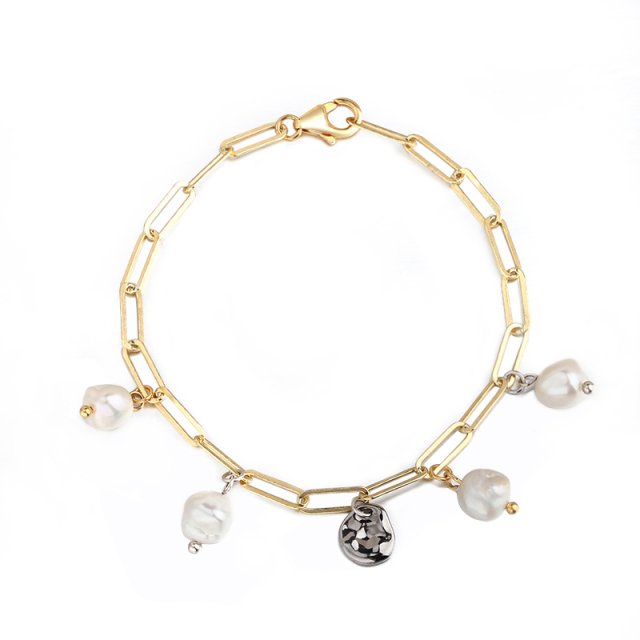 925 Sterling Silver Baroque Pearl Unique Design Bracelet