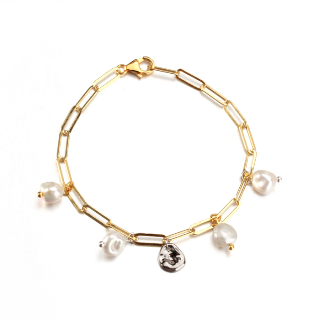 925 Sterling Silver Baroque Pearl Unique Design Bracelet
