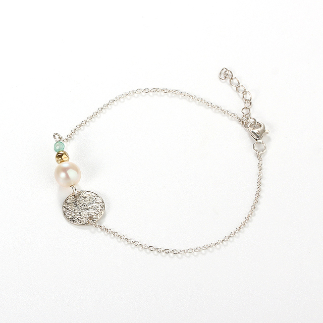 925 Sterling Silver Pearl CZ Gemstone Bracelets For Women Jewelry