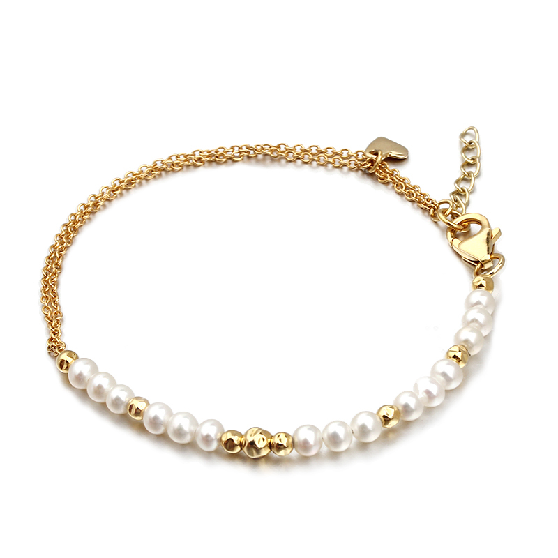 925 Sterling Silver Pearl Bead And Heart Bracelet Jewelry Women