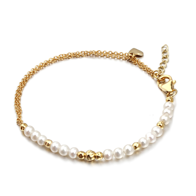 925 Sterling Silver Pearl Bead And Heart Bracelet Jewelry Women