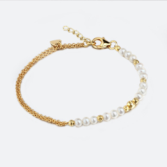925 Sterling Silver Pearl Bead And Heart Bracelet Jewelry Women