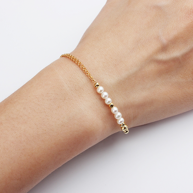 925 Sterling Silver Pearl Bead And Heart Bracelet Jewelry Women