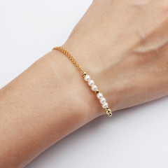 925 Sterling Silver Pearl Bead And Heart Bracelet Jewelry Women