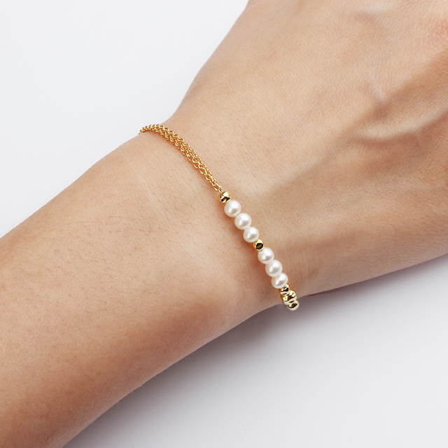 925 Sterling Silver Pearl Bead And Heart Bracelet Jewelry Women