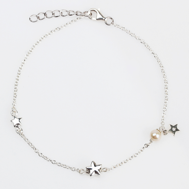 925 Sterling Silver Freshwater Pearl Star Bracelet Jewelry