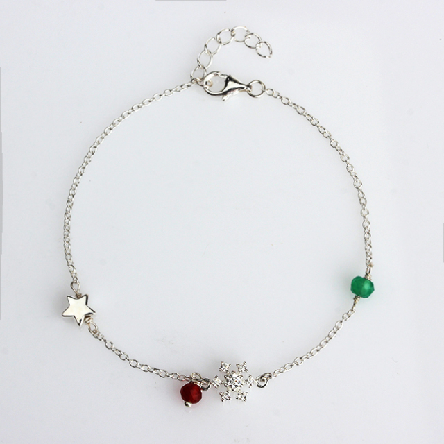 925 Sterling Gemstone Star And Snow Bracelet For Women