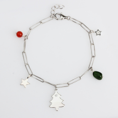 925 Sterling Gemstone Star And Christmas Tree Bracelet For Women