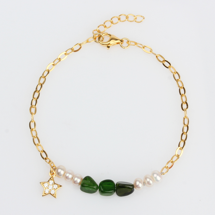 925 Sterling Silver Pearl And Diopside Star Bracelet For Women