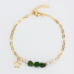 925 Sterling Silver Pearl And Diopside Star Bracelet For Women