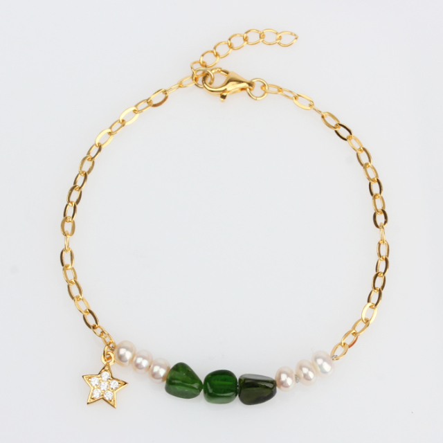 925 Sterling Silver Pearl And Diopside Star Bracelet For Women