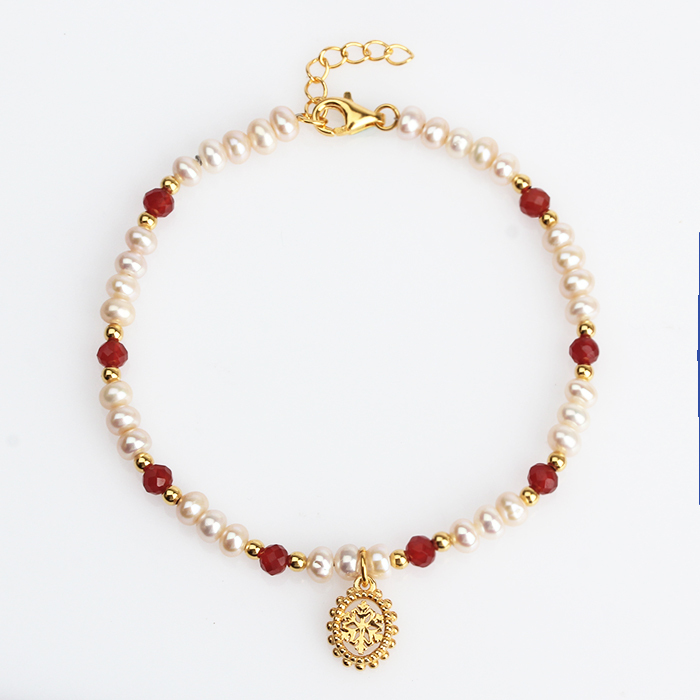 925 Sterling Silver Pearl And Gemstone Bracelet For Women