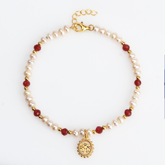 925 Sterling Silver Pearl And Gemstone Bracelet For Women