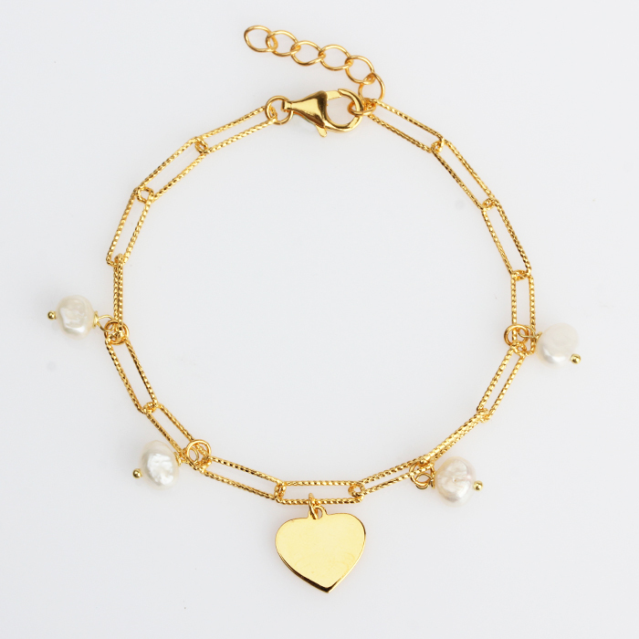 925 Sterling Silver Baroque Pearl Heart Bracelet For Women