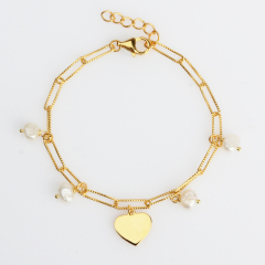 925 Sterling Silver Baroque Pearl Heart Bracelet For Women