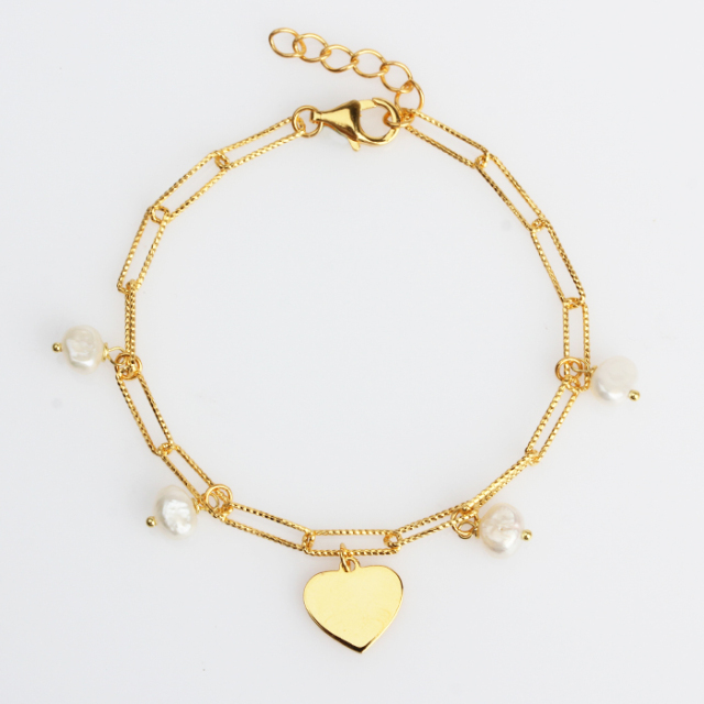 925 Sterling Silver Baroque Pearl Heart Bracelet For Women