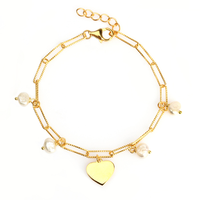 925 Sterling Silver Baroque Pearl Heart Bracelet For Women