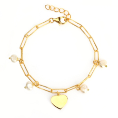 925 Sterling Silver Baroque Pearl Heart Bracelet For Women