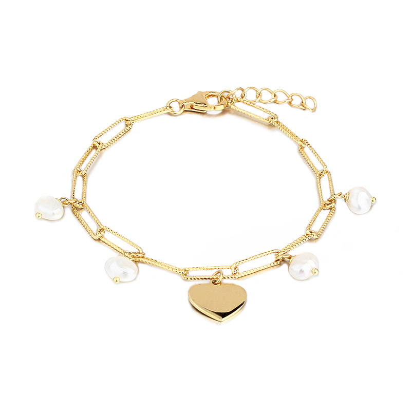 925 Sterling Silver Baroque Pearl Heart Bracelet For Women