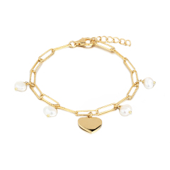 925 Sterling Silver Baroque Pearl Heart Bracelet For Women