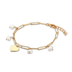 925 Sterling Silver Baroque Pearl Heart Bracelet For Women