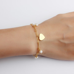 925 Sterling Silver Baroque Pearl Heart Bracelet For Women