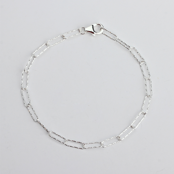 925 Sterling Silver Hammered Long-Link Cable Chain Bracelet