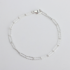 925 Sterling Silver Hammered Long-Link Cable Chain Bracelet