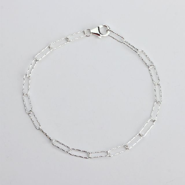 925 Sterling Silver Hammered Long-Link Cable Chain Bracelet