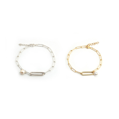 925 Sterling Silver Long Link Pearl Bracelet For Women