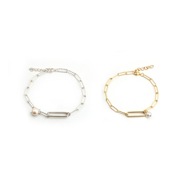 925 Sterling Silver Long Link Pearl Bracelet For Women
