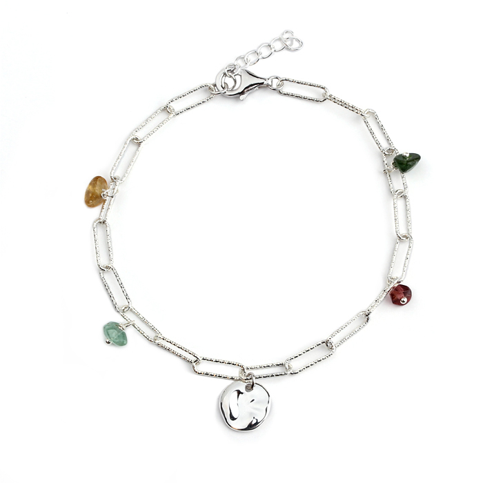 925 Sterling Silver Round Shape Disc Tourmaline Bracelet For Women