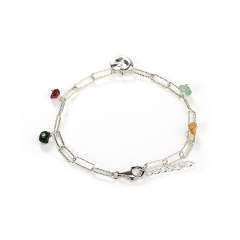 925 Sterling Silver Round Shape Disc Tourmaline Bracelet For Women
