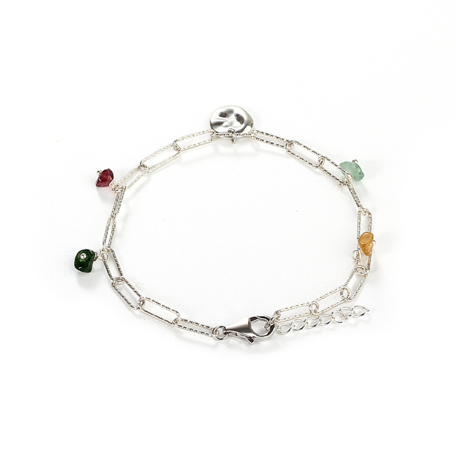 925 Sterling Silver Round Shape Disc Tourmaline Bracelet For Women