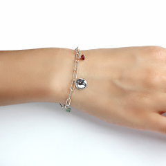 925 Sterling Silver Round Shape Disc Tourmaline Bracelet For Women