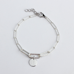 925 Sterling Silver Blank Tag Long Link Chain Bracelet
