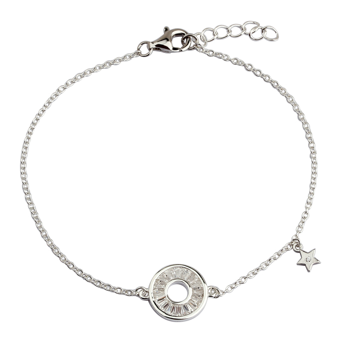 925 Sterling Silver Round Circle Shape Star Charm Bracelet