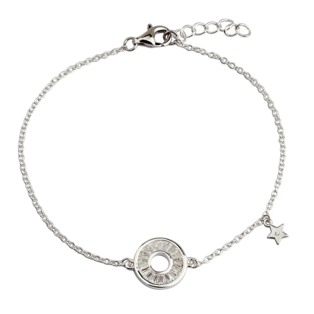 925 Sterling Silver Round Circle Shape Star Charm Bracelet