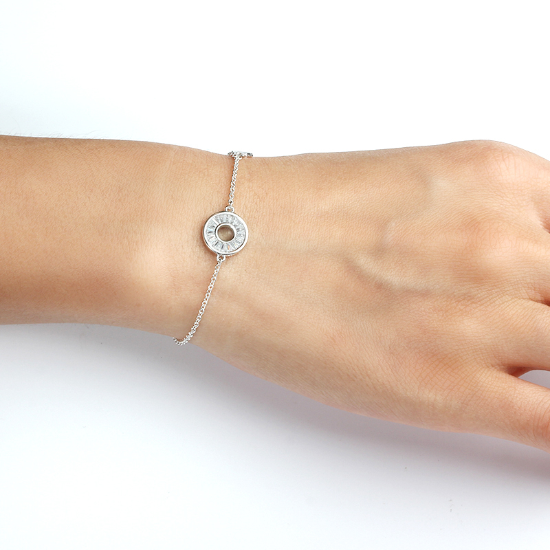 925 Sterling Silver Round Circle Shape Star Charm Bracelet