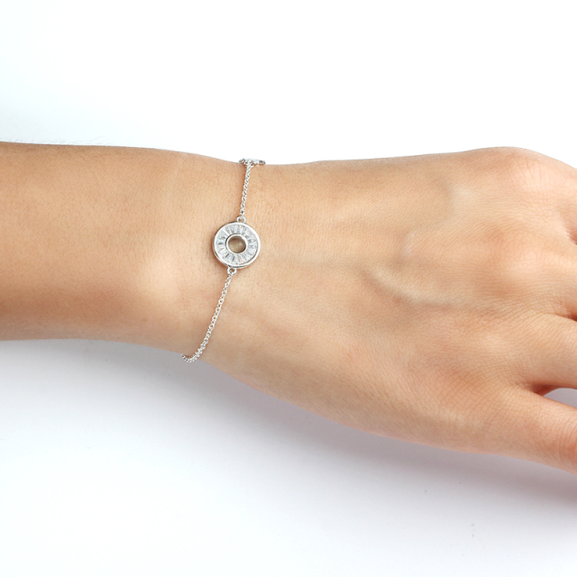 925 Sterling Silver Round Circle Shape Star Charm Bracelet