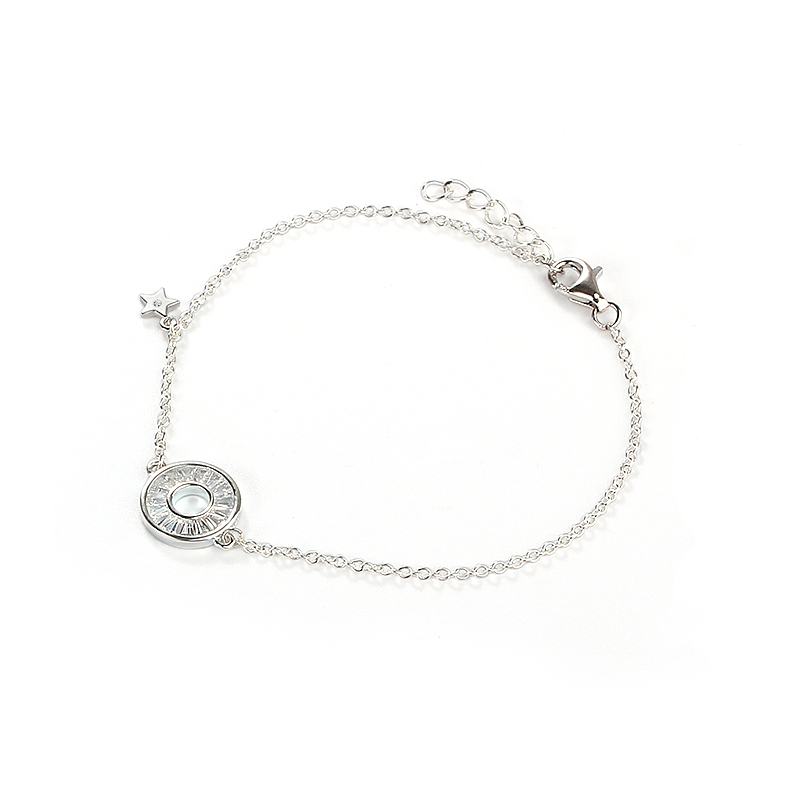 925 Sterling Silver Round Circle Shape Star Charm Bracelet