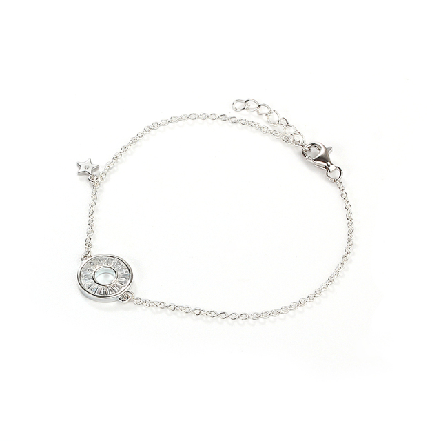 925 Sterling Silver Round Circle Shape Star Charm Bracelet
