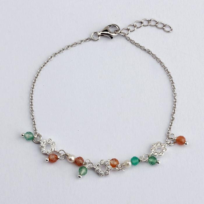 925 Sterling Silver Pearl And Colorful Gemstones Charm 2021 Trend Bracelet