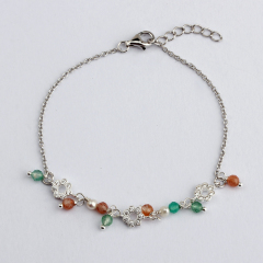 925 Sterling Silver Pearl And Colorful Gemstones Charm 2021 Trend Bracelet