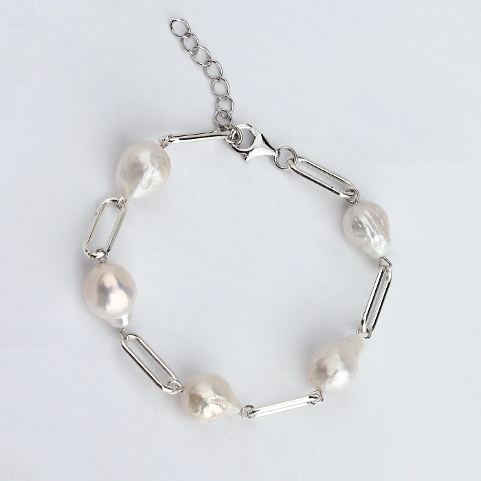 925 Sterling Silver Handmade Baroque Pearl Bracelet