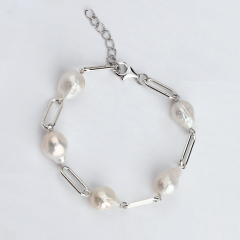 925 Sterling Silver Handmade Baroque Pearl Bracelet