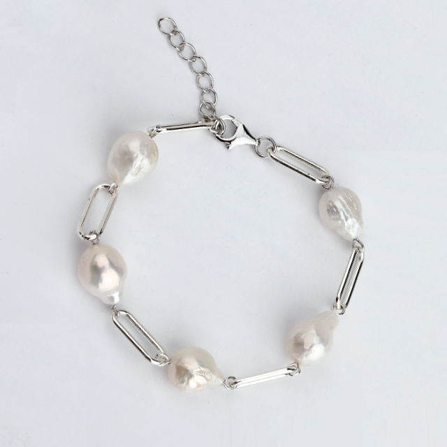 925 Sterling Silver Handmade Baroque Pearl Bracelet