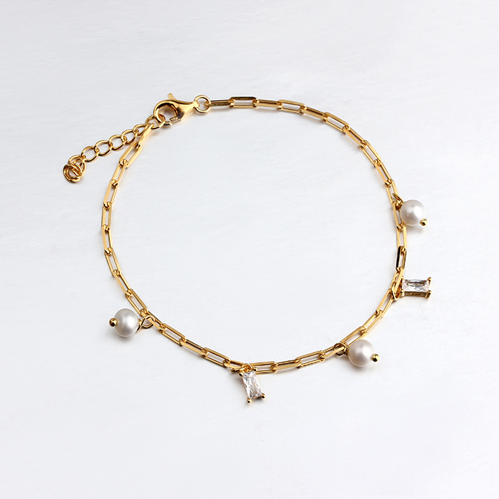 925 Sterling Silver Fashion Charm Long Link Chain Bracelet