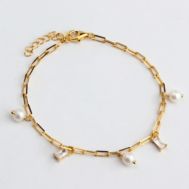 925 Sterling Silver Fashion Charm Long Link Chain Bracelet